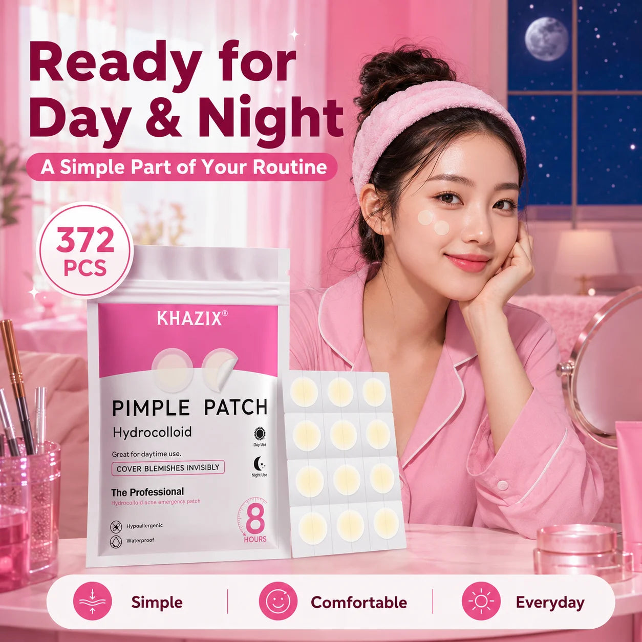 372PCS Hydrocolloid Acne Pimple Patch, Hydrocolloid Spot Stickers, Covering Zits and Defect, Nighttime Spot Stickers