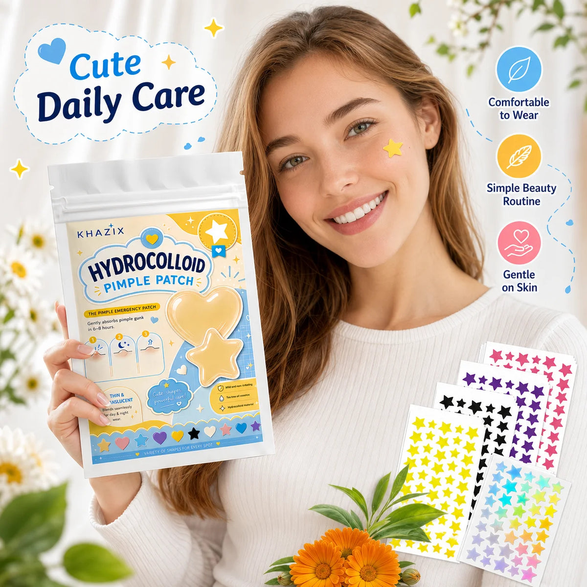 240pcs Star Pimple Patches For Face Hydrocolloid, Absorbing Cover, Tea Tree, Hydrocolloid Acne Patch, Cute Star Pimple
