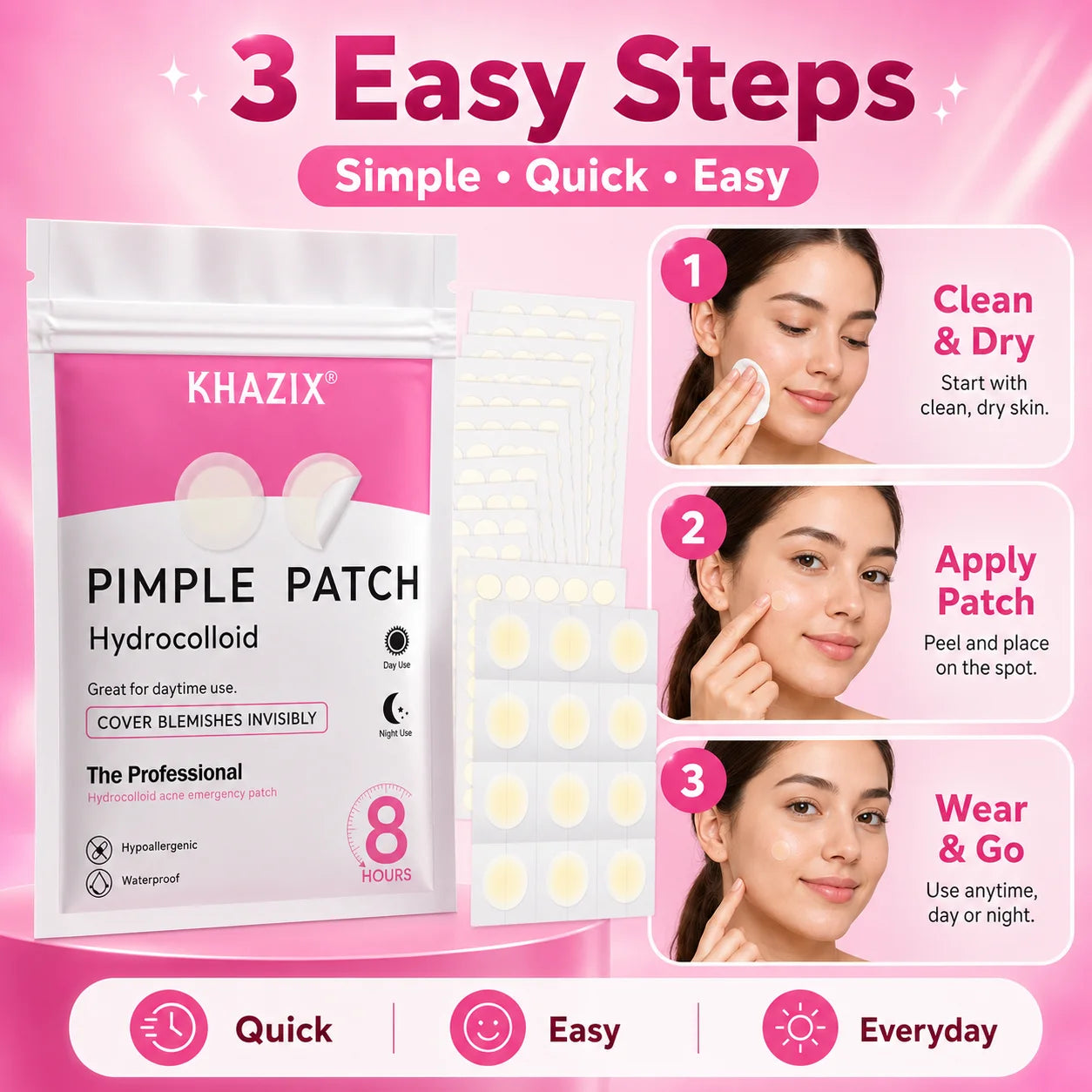372PCS Hydrocolloid Acne Pimple Patch, Hydrocolloid Spot Stickers, Covering Zits and Defect, Nighttime Spot Stickers