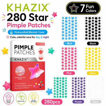 280pcs Star Pimple Patches, 7 Colors Hydrocolloid Acne Spot Stickers, Cute Waterproof Blemish Cover Patches for Face, Day & Nigh