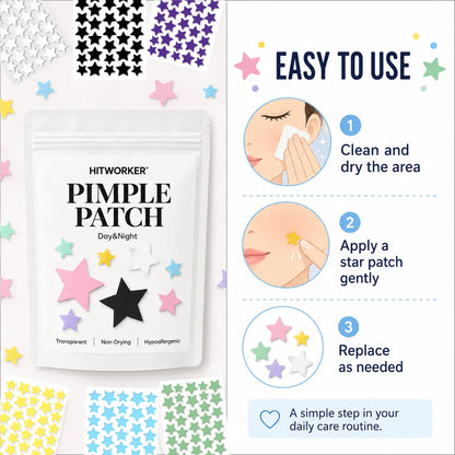 280Pcs Rainbow Colorful Star Acne Pimple Patches, Cute Multi-Color Hydrocolloid Blemish Spot Stickers, Oil Absorbing Invisible F