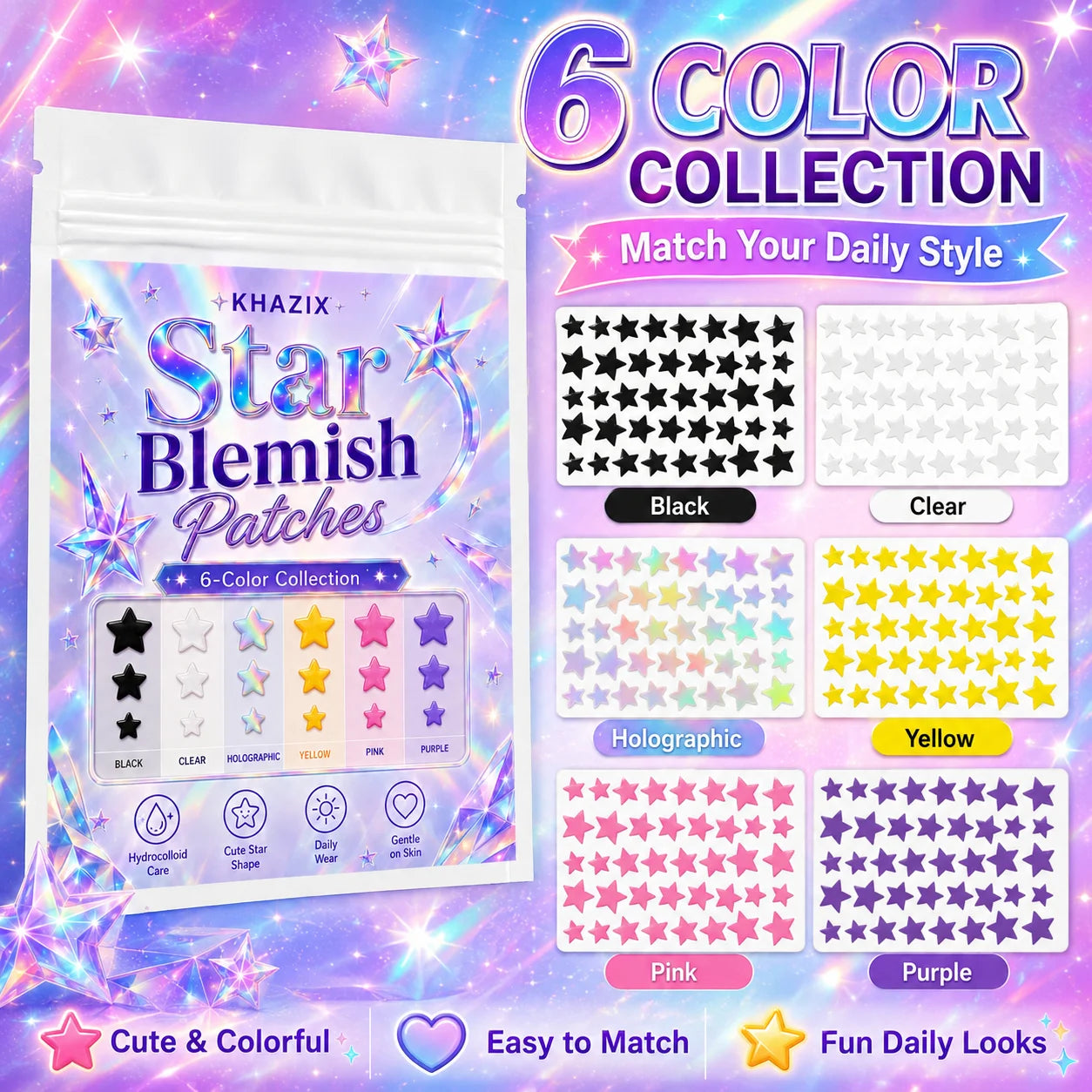 240PCS  Star Pimple Patches For Face Hydrocolloid, Absorbing Cover, Tea Tree, Hydrocolloid Acne Patch, Cute Star Pimple