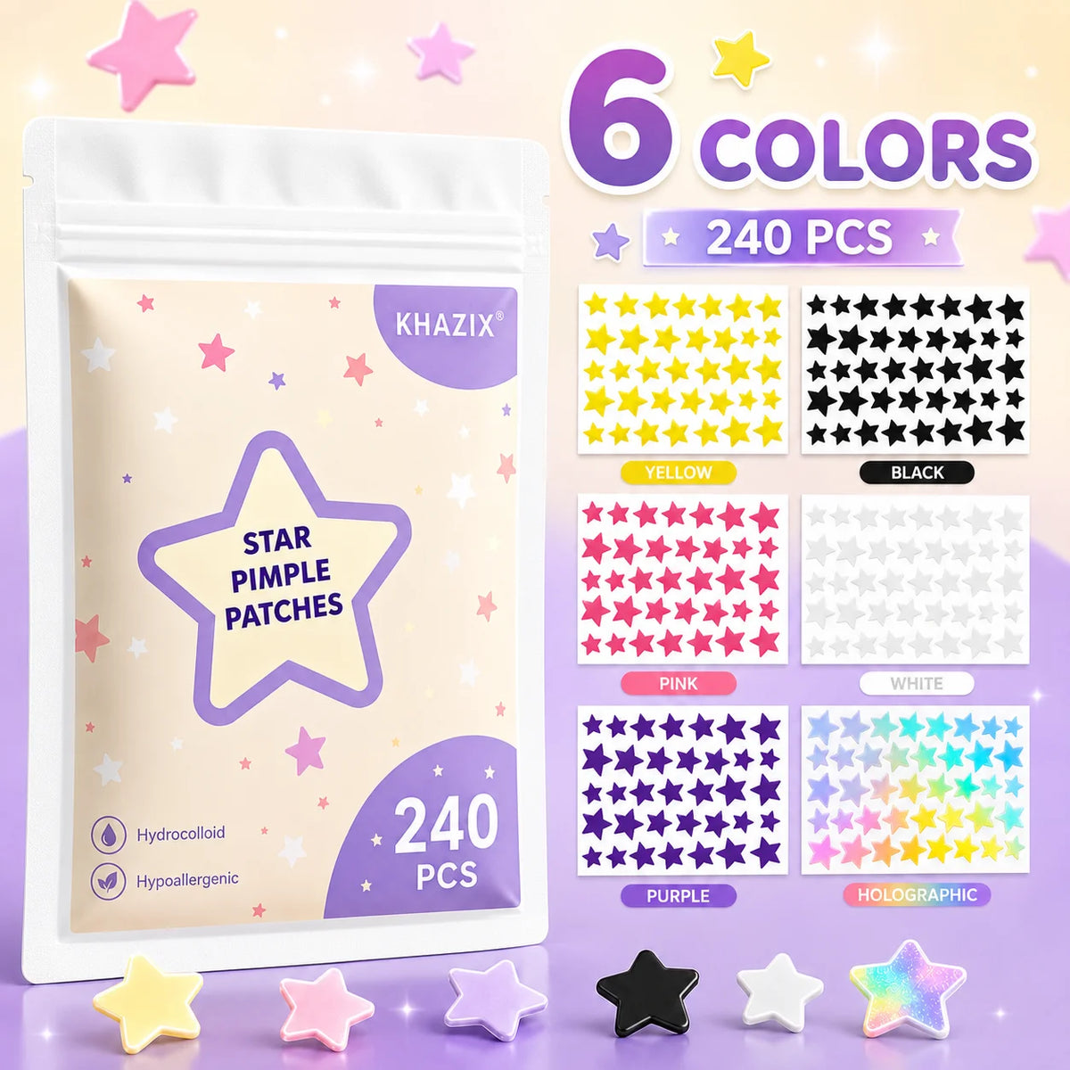 240pcs Star Pimple Patches For Face Hydrocolloid, Absorbing Cover, Tea Tree, Hydrocolloid Acne Patch, Cute Star Pimple