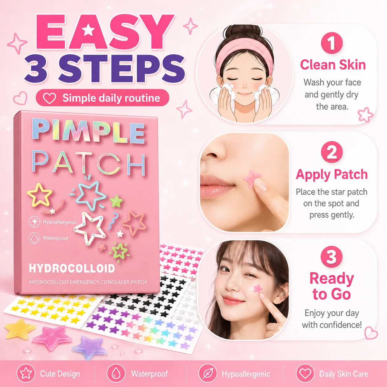 240pcs Star Pimple Patches For Face Hydrocolloid, Absorbing Cover, Tea Tree, Hydrocolloid Acne Patch, Cute Star Pimple