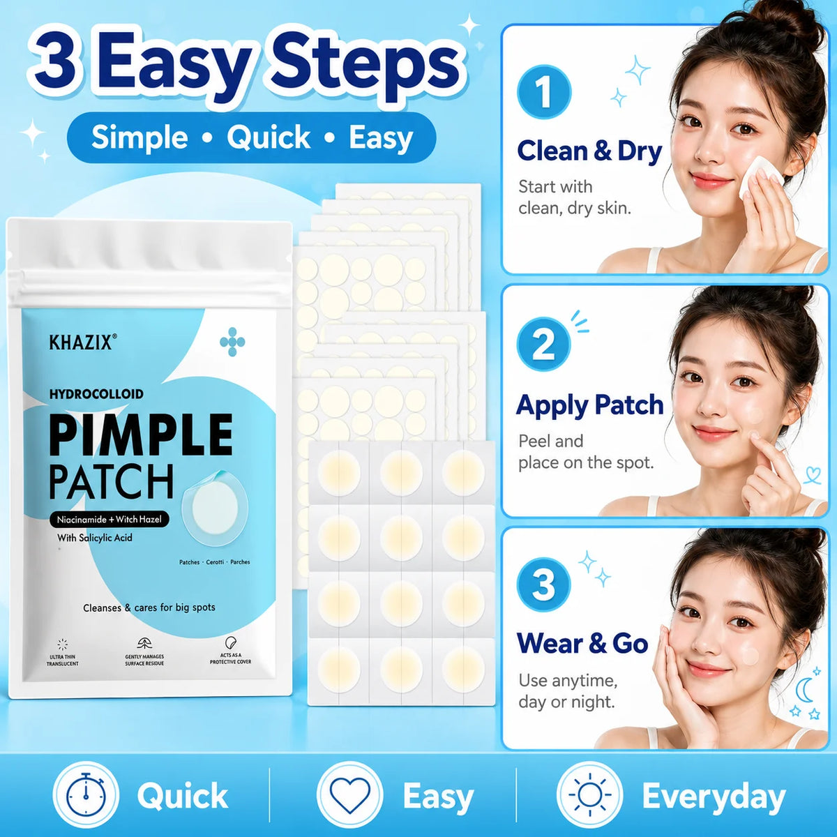 372PCS Hydrocolloid Acne Pimple Patch, Hydrocolloid Spot Stickers, Covering Zits and Defect, Nighttime Spot Stickers for Face