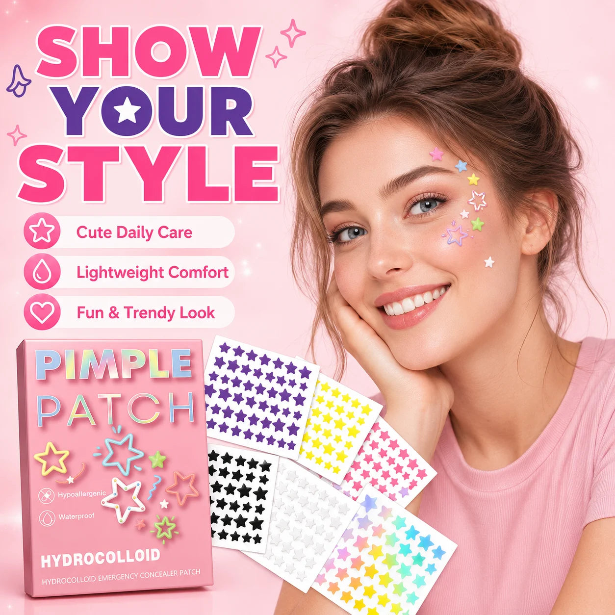 240pcs Star Pimple Patches For Face Hydrocolloid, Absorbing Cover, Tea Tree, Hydrocolloid Acne Patch, Cute Star Pimple