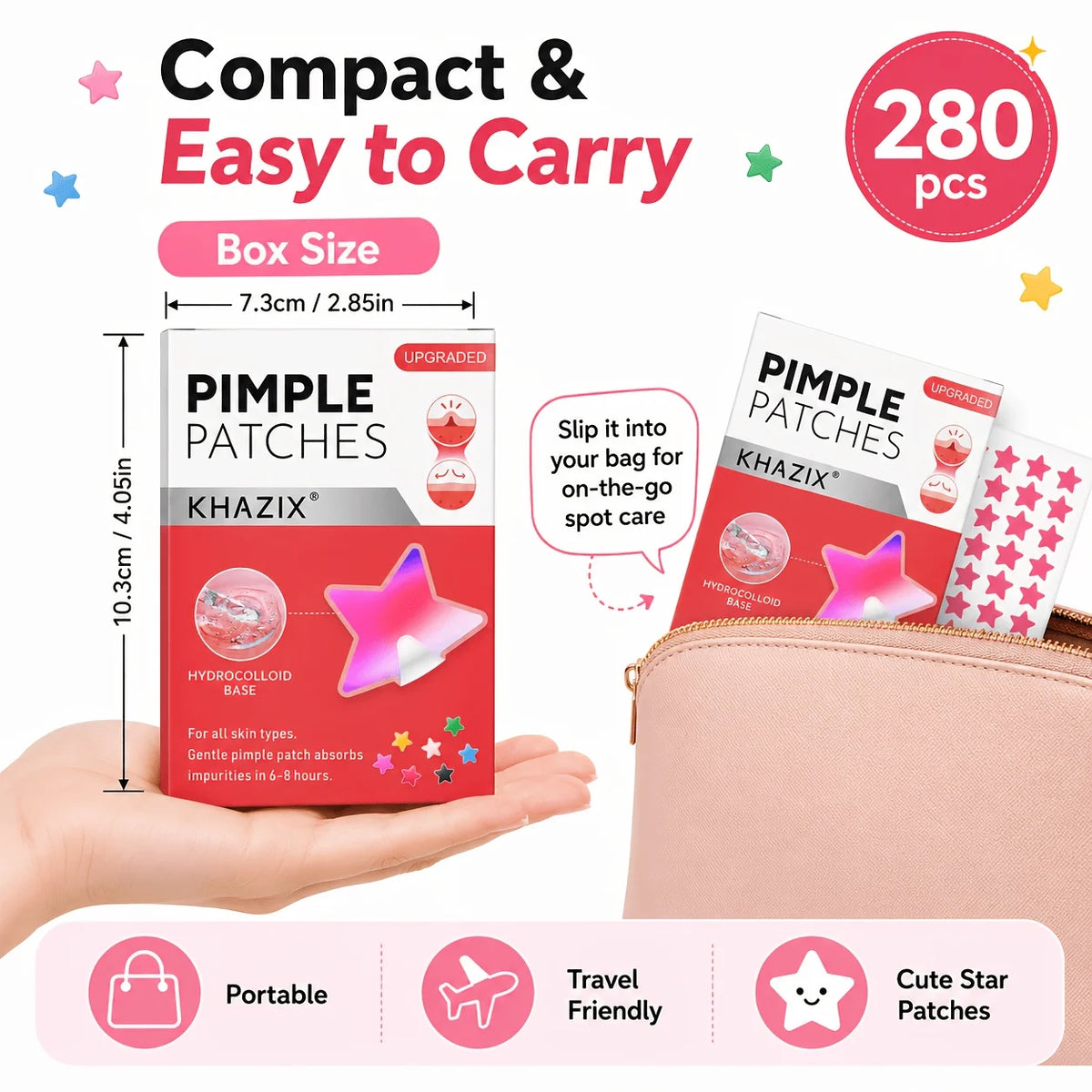 280pcs Star Pimple Patches, 7 Colors Hydrocolloid Acne Spot Stickers, Cute Waterproof Blemish Cover Patches for Face, Day & Nigh