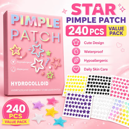 240pcs Star Pimple Patches For Face Hydrocolloid, Absorbing Cover, Tea Tree, Hydrocolloid Acne Patch, Cute Star Pimple