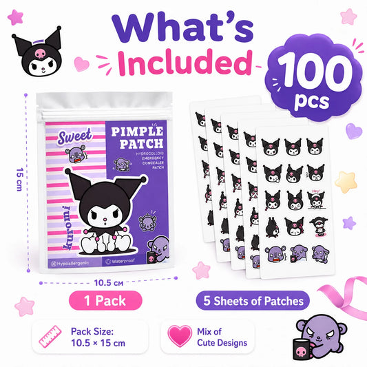 Sanrio Kuromi Hydrocolloid Pimple Patches,Cute Acne Spot Cover Stickers, Invisible Blemish Patches for Face, Day & Night, Unisex