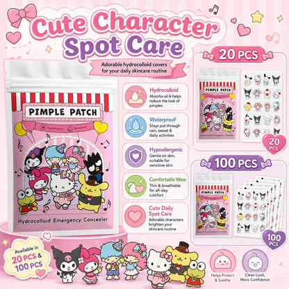20/100pcs Hello Kitty Hydrocolloid Pimple Patch Set, Cute Cartoon Spot Stickers, Waterproof Invisible Face Care Patches
