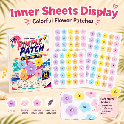 50/150 pcs HITWORKER Flower Pimple Patch, Colorful Flower Shape Patches, 5 Colors, Ultra-Thin Clear-Look Daily Care Stickers
