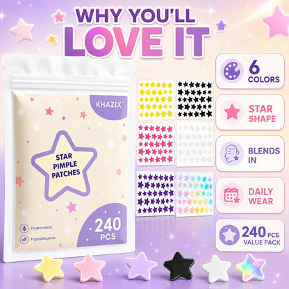 240pcs Star Pimple Patches For Face Hydrocolloid, Absorbing Cover, Tea Tree, Hydrocolloid Acne Patch, Cute Star Pimple
