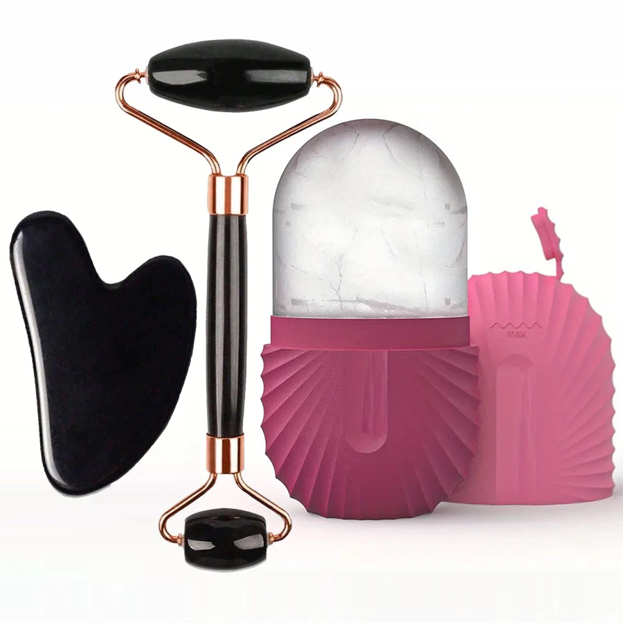 1/2/3Pcs Ice Face Roller Facial Skincare Ice Roller Set,Facial Roller Guasha Facetool Set,Face Massage Roller Lifting Contouring