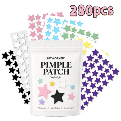 280Pcs Rainbow Colorful Star Acne Pimple Patches, Cute Multi-Color Hydrocolloid Blemish Spot Stickers, Oil Absorbing Invisible F