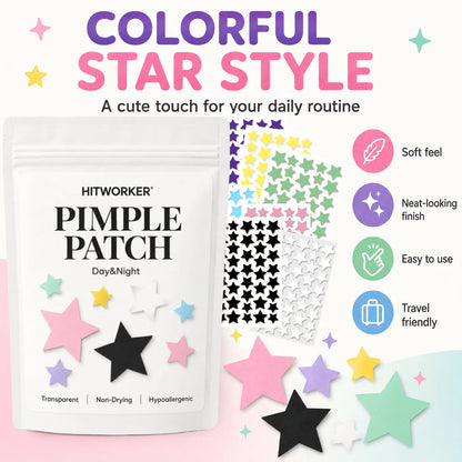 280Pcs Rainbow Colorful Star Acne Pimple Patches, Cute Multi-Color Hydrocolloid Blemish Spot Stickers, Oil Absorbing Invisible F